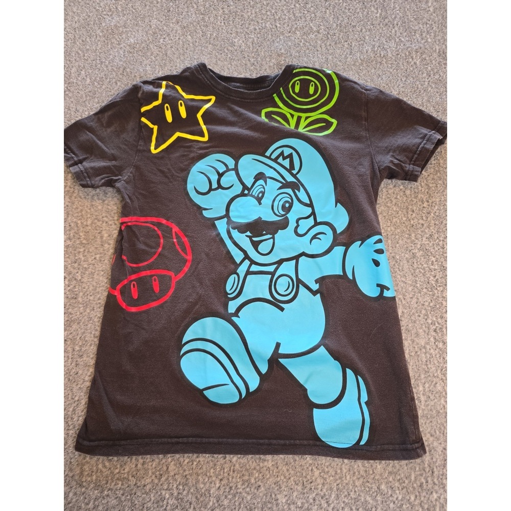 Super Mario Boy's Black Short-Sleeve Glow In Dark Graphic Tshirt 14/16 Kids Size